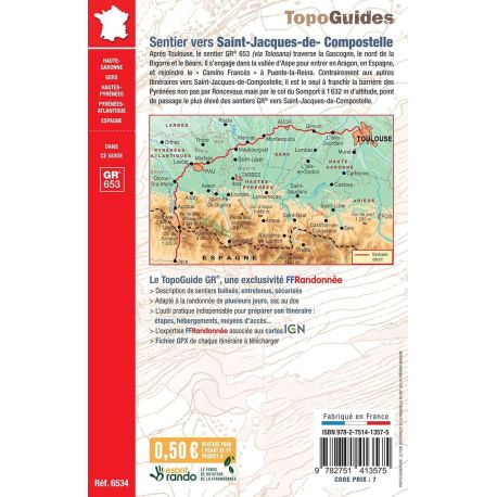 GR653 SENTIER VERS ST-JACQUES DE DE COMPOSTELLE ARLES TOULOUSE JACA