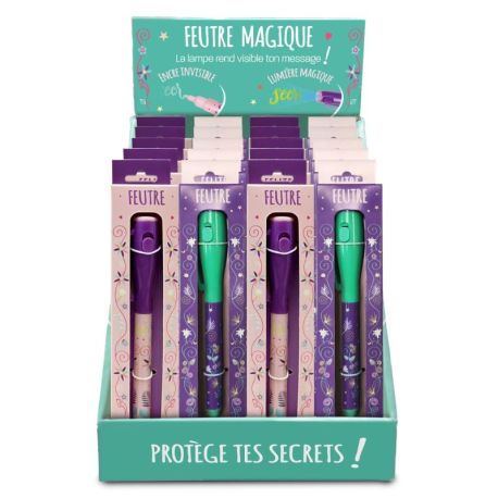 DISPLAY 20 FEUTRES MAGIQUES A ENCRE INVISIBLE AVEC LAMPE (2 MODELES/10EX)