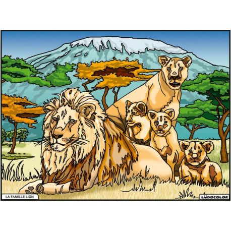 TABLEAU VELOURS - LA FAMILLE LION