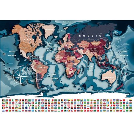 PLANISPHERE CONNECTE AVEC DRAPEAUX 100 CM X 70 CM