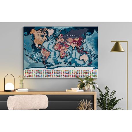 PLANISPHERE CONNECTE AVEC DRAPEAUX 100 CM X 70 CM