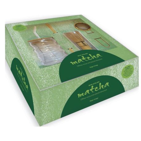 COFFRET - MON ATELIER MATCHA - 1 GOBELET VERRE+PAILLE + 1 CUILLERE EN BAMBOU + 1 FOUET + 1 PASSOIRE